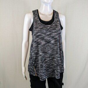 Tangerine Double Layer Athletic Workout Exercise Black Striped Tank Top Small